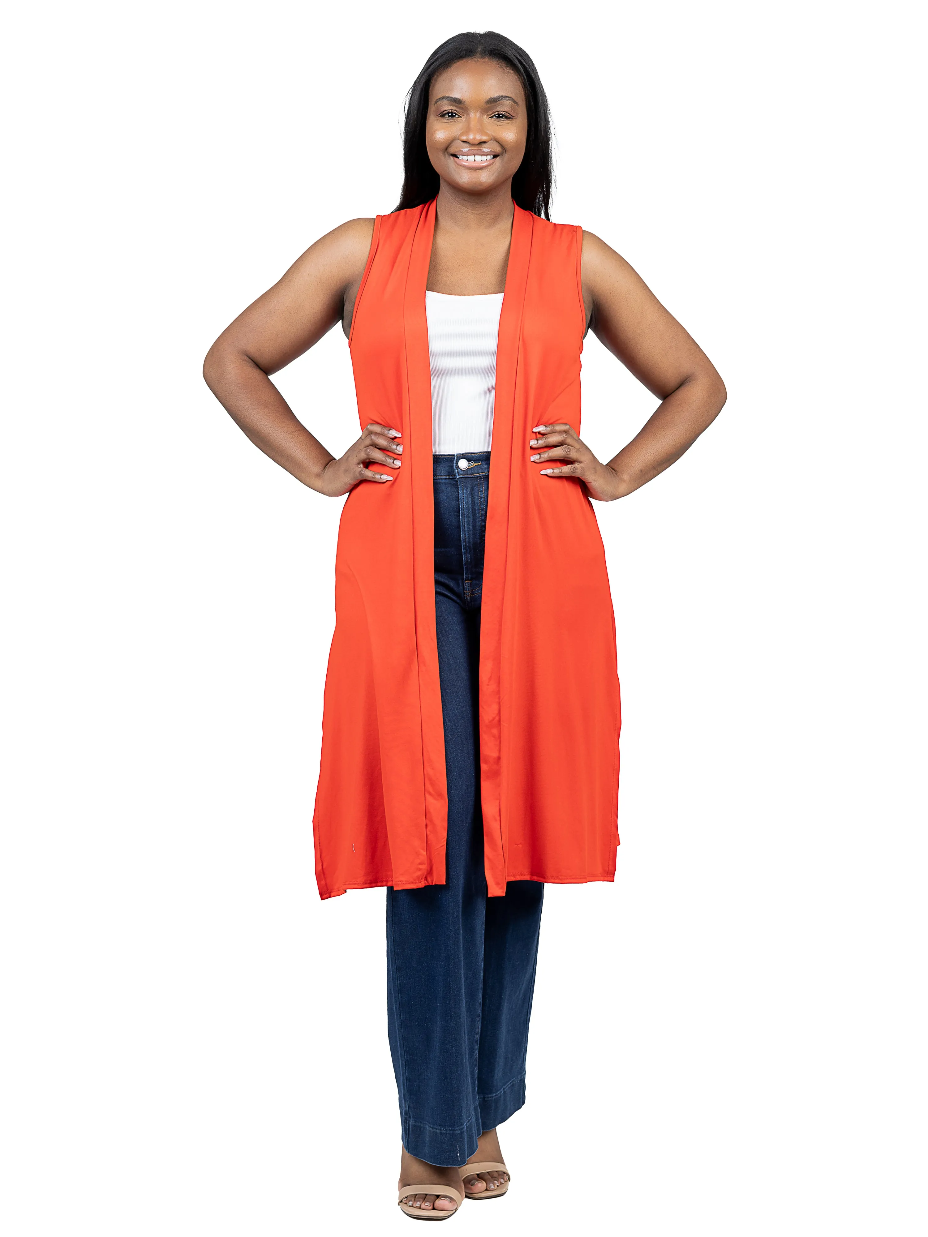 Long Sleeveless Plus Size Cardigan Vest