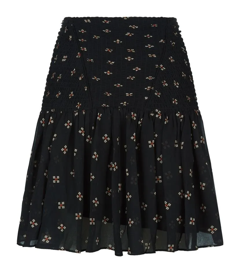 Maje Jouet Printed Smocked Waist Skirt