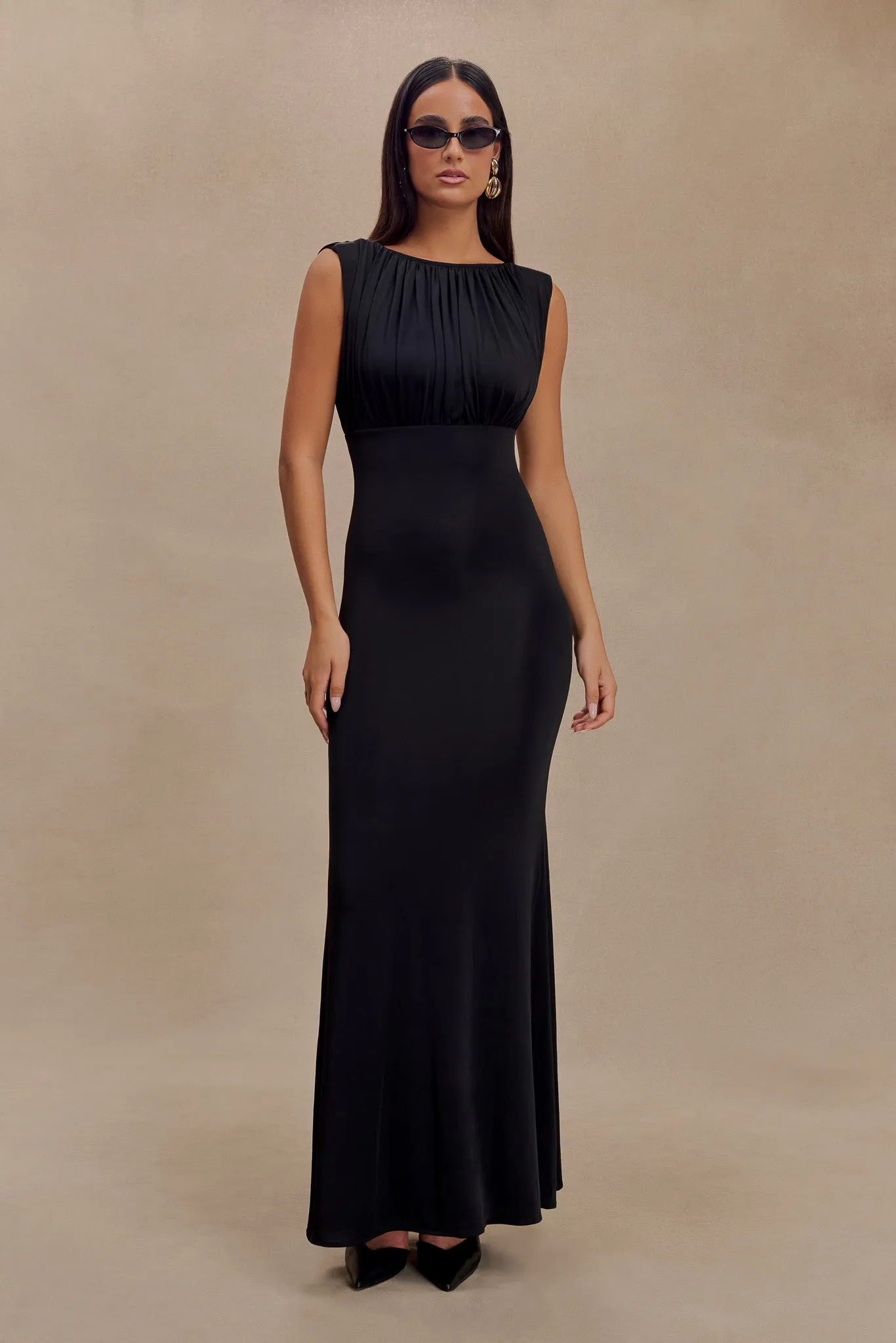 Malia Slinky Ruched Maxi Dress - Black