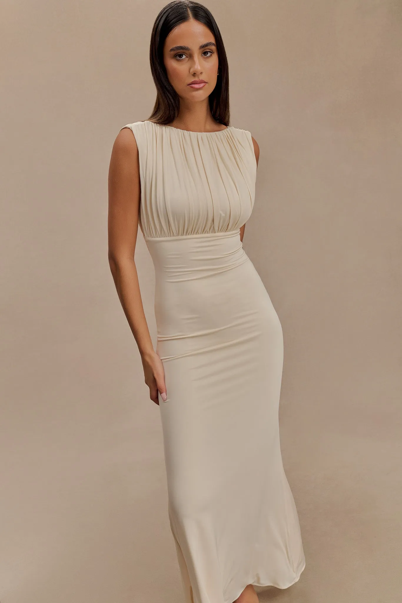 Malia Slinky Ruched Maxi Dress - Ivory