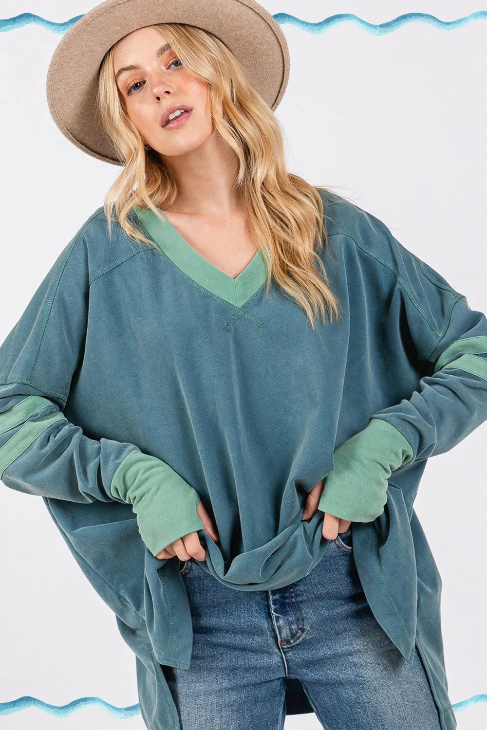 Meet the SAGE   FIG Mineral Wash Side Slit Contrast Top—your new wardrobe essential!