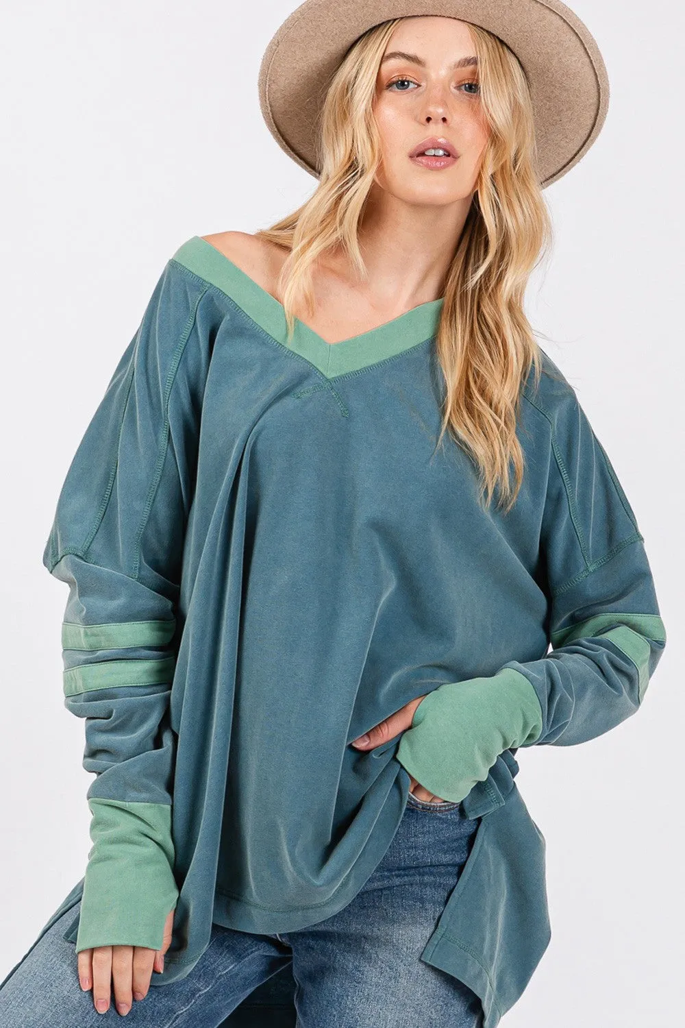 Meet the SAGE   FIG Mineral Wash Side Slit Contrast Top—your new wardrobe essential!