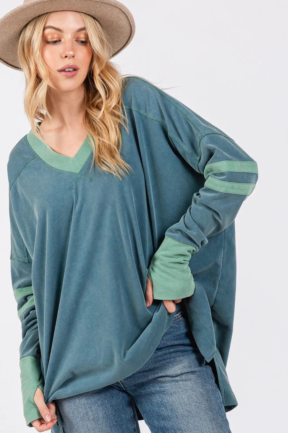 Meet the SAGE   FIG Mineral Wash Side Slit Contrast Top—your new wardrobe essential!