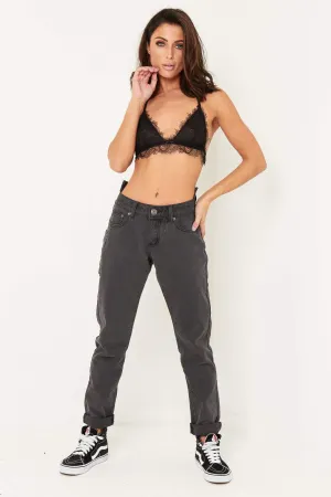 Midori Black Stepped Waist Boyfriend Jeans