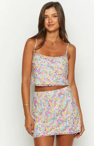 Milliana Painted Floral Pink Mini Skirt