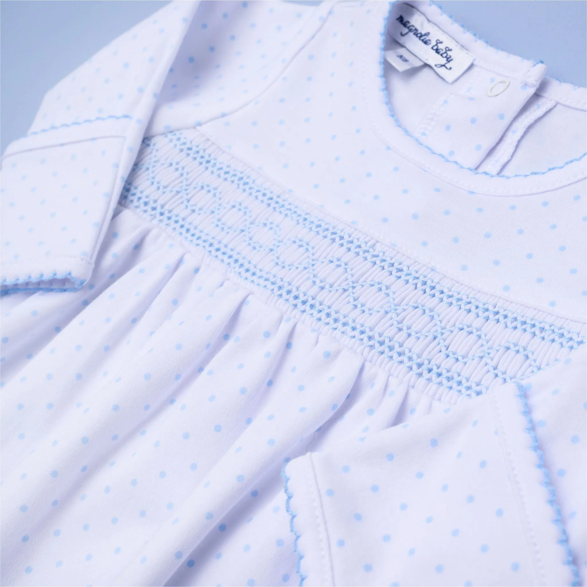 Mini Dots Smocked Footie - Blue