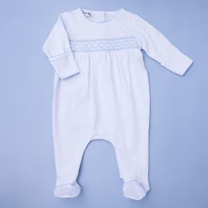 Mini Dots Smocked Footie - Blue