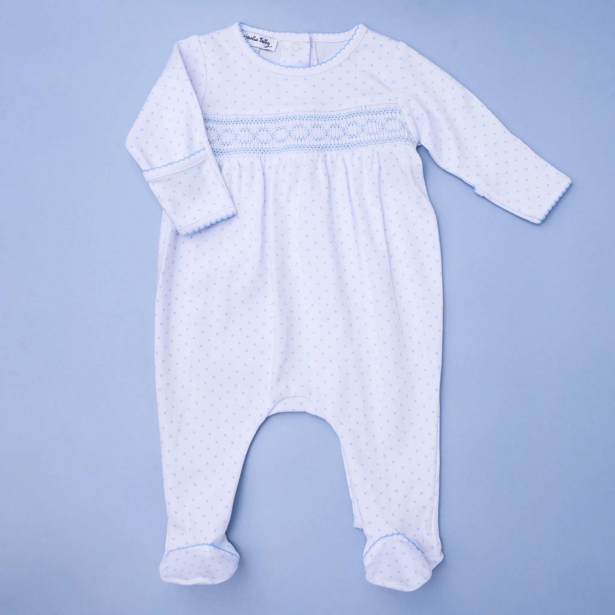 Mini Dots Smocked Footie - Blue