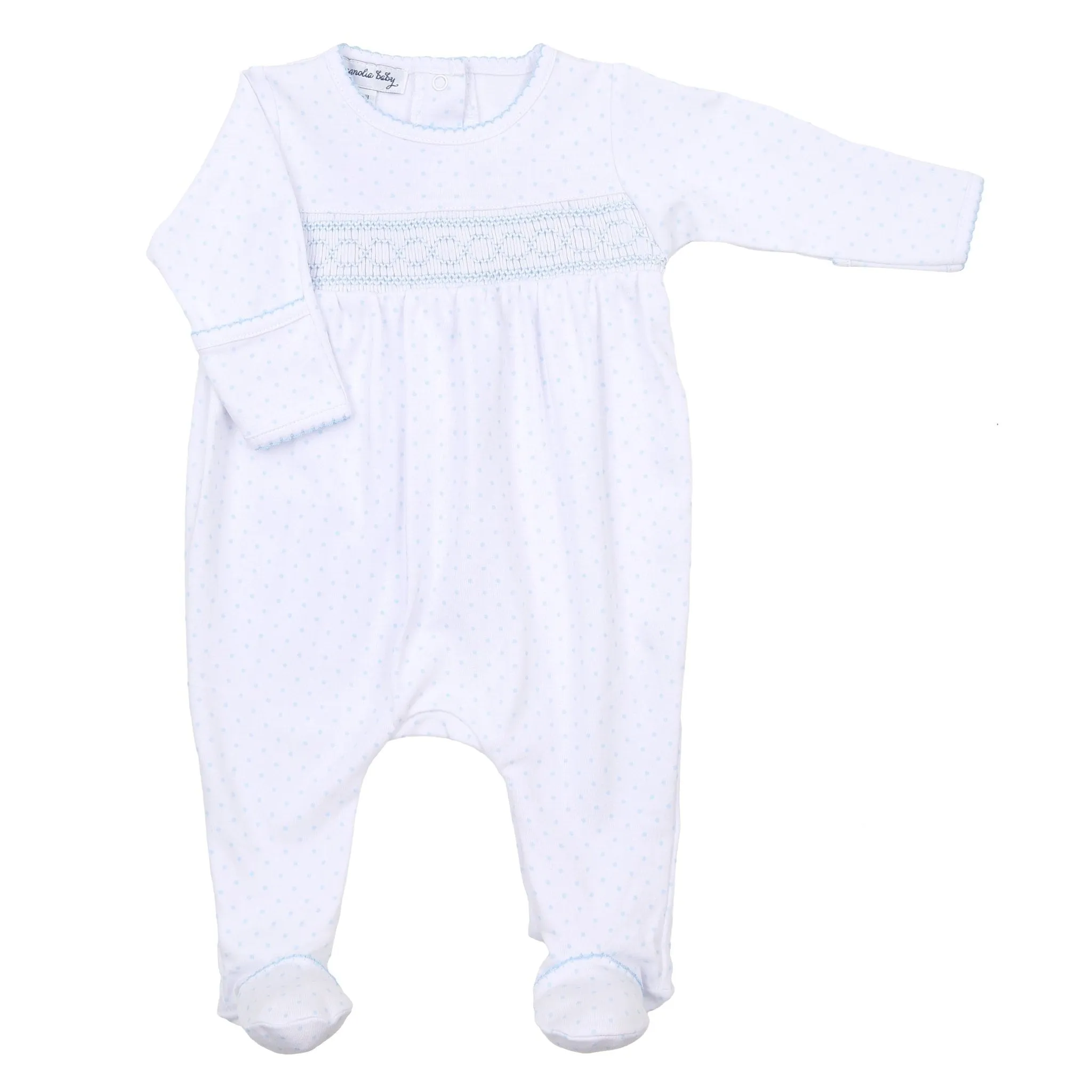 Mini Dots Smocked Footie - Blue