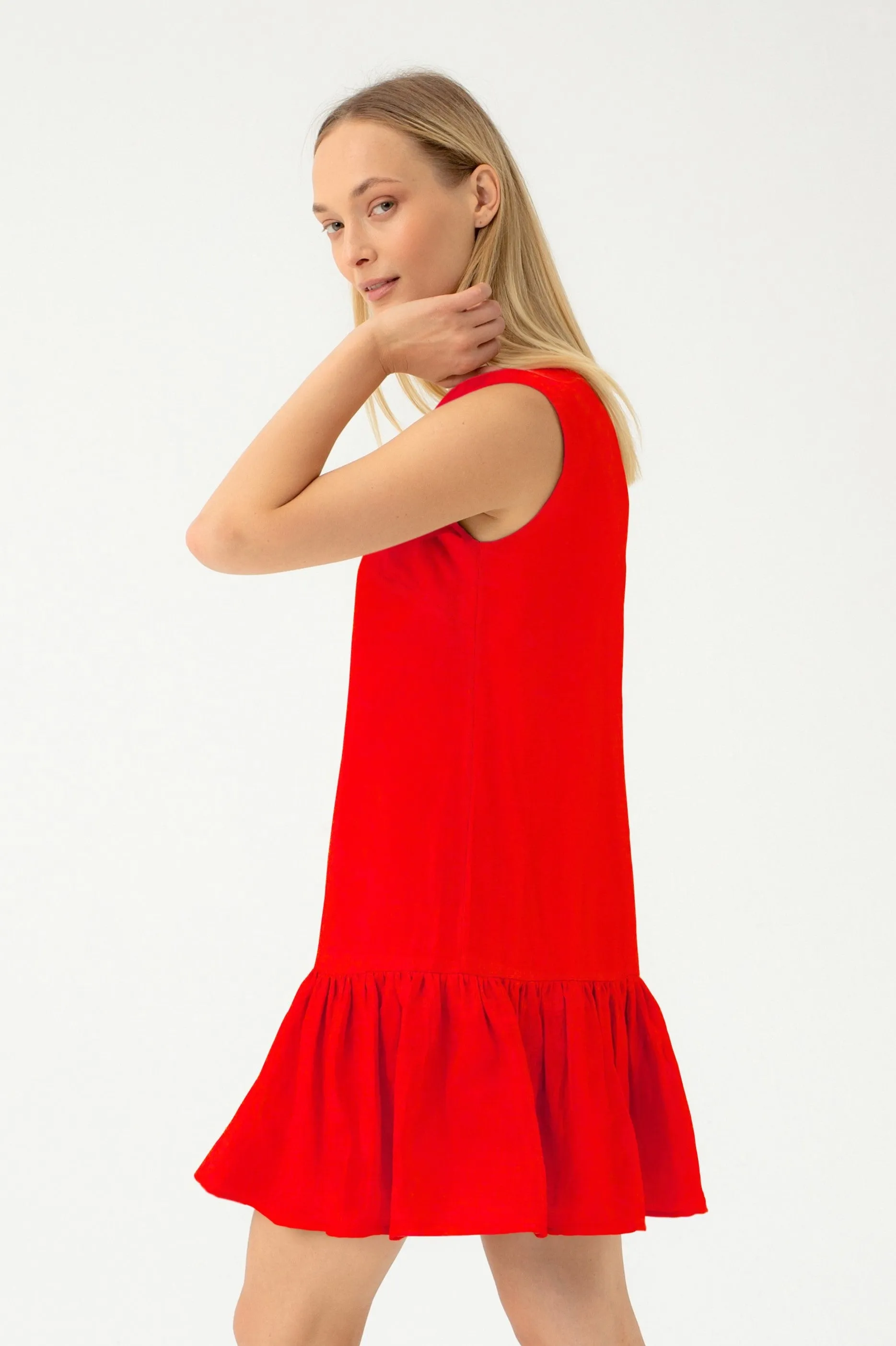 MINI RED DRESS WITH RUFFLES