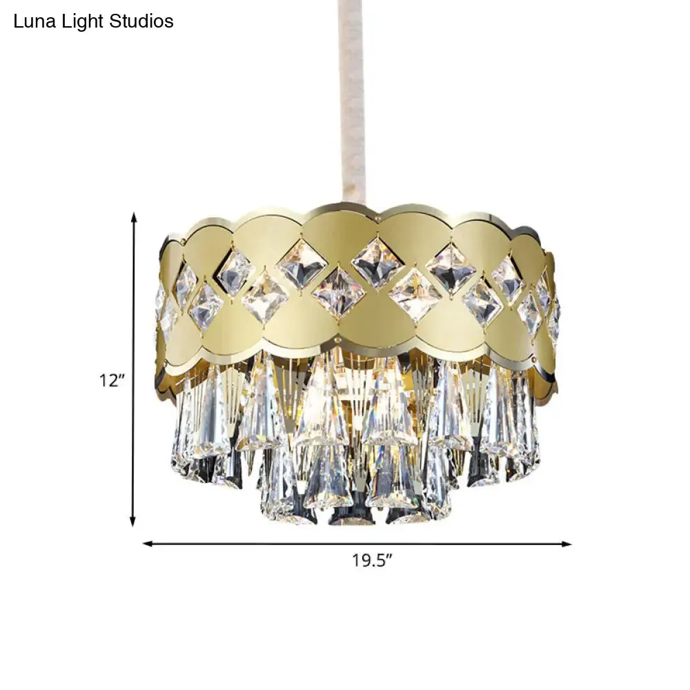 Modern Crystal 9-Light Gold Chandelier: Tiered Round Pendant for Bedroom Lighting