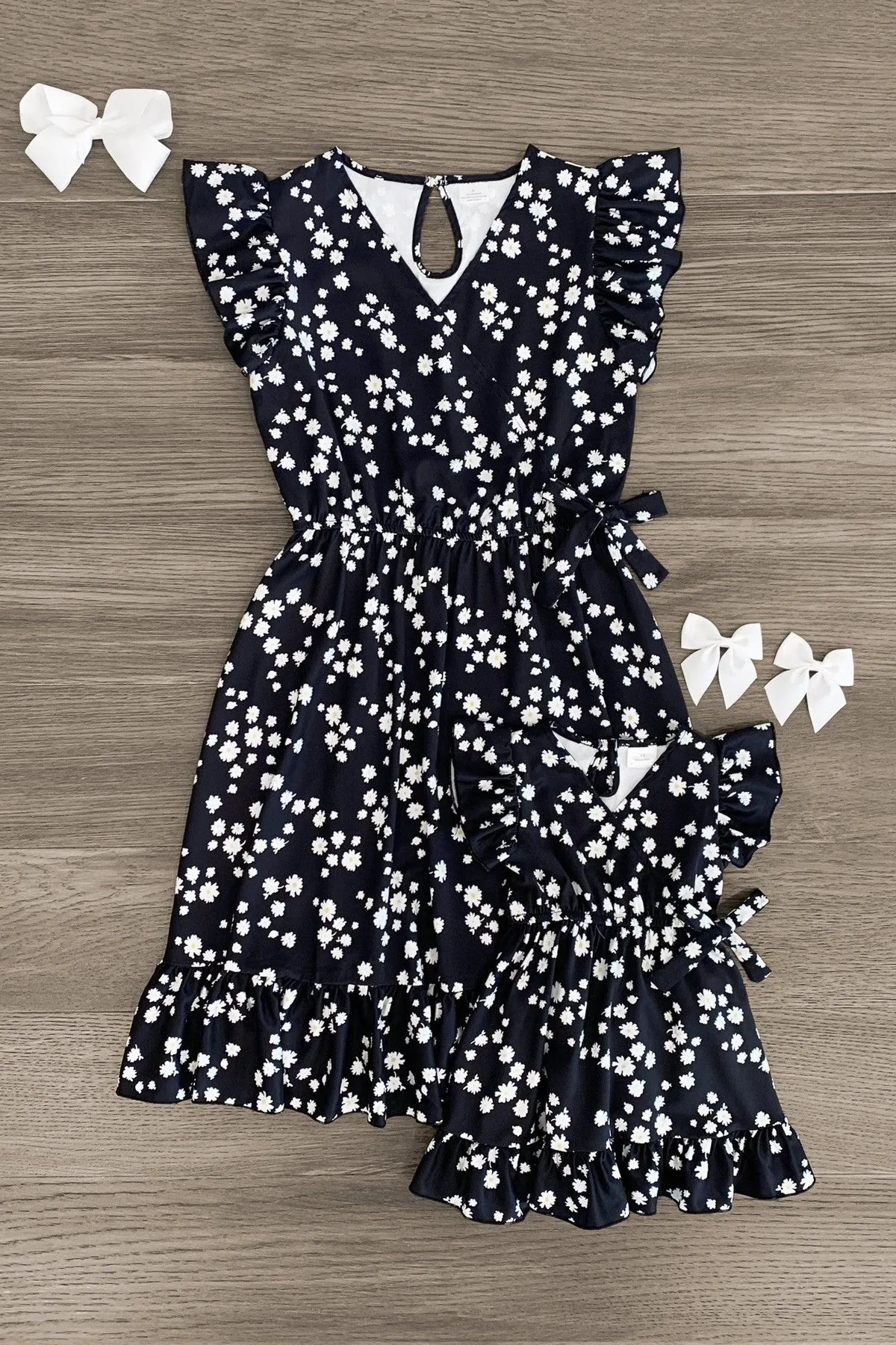 Mom & Me - Black Daisy Ruffle Dress