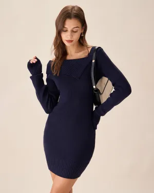 Navy Off The Shoulder Bodycon Sweater Dress