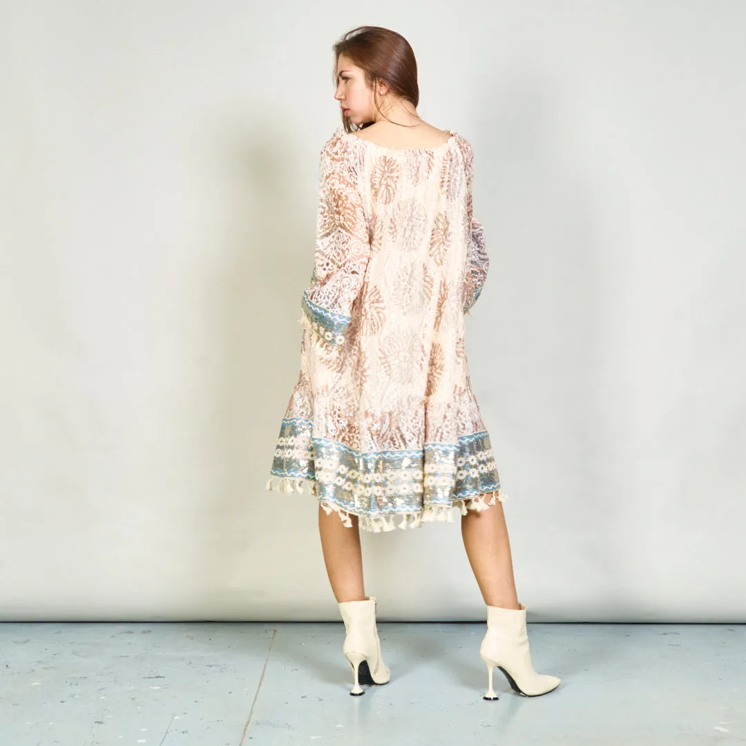 Off-shoulder boho lace dress with tassels wholesale