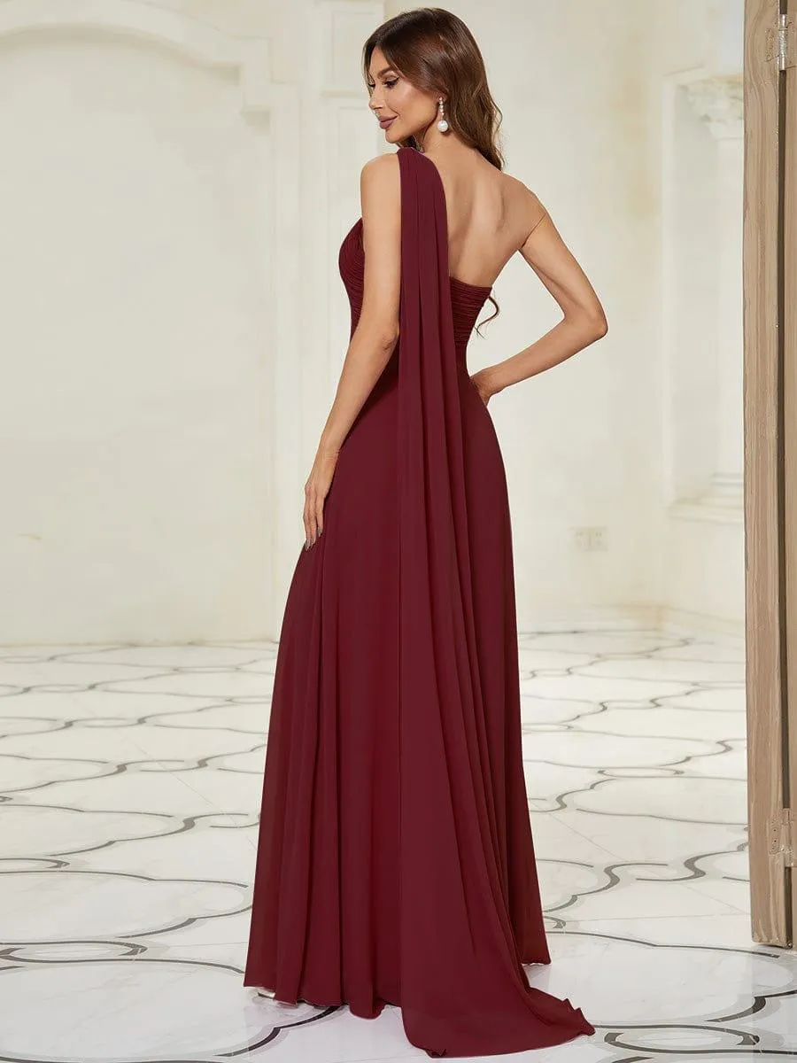 One Shoulder Pleated Chiffion Bridesmaid Sleeves