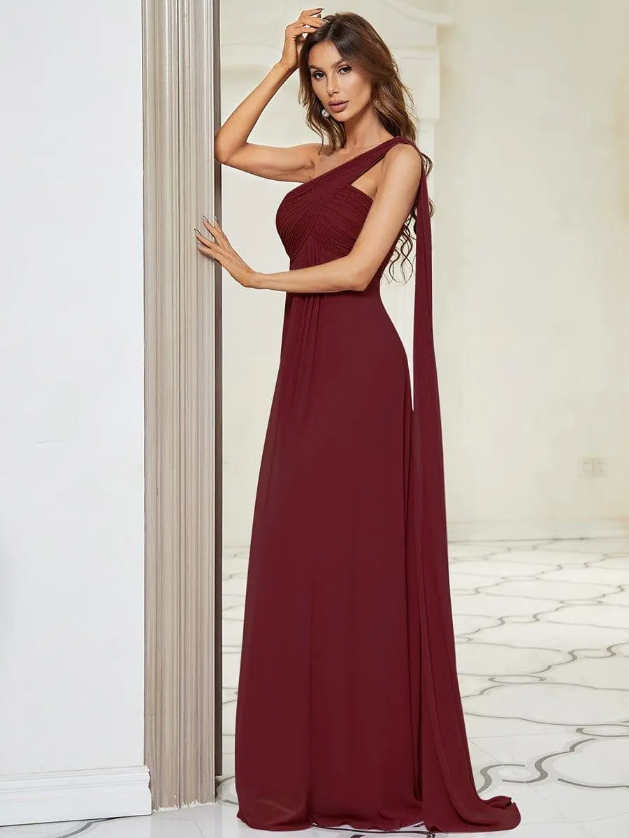 One Shoulder Pleated Chiffion Bridesmaid Sleeves