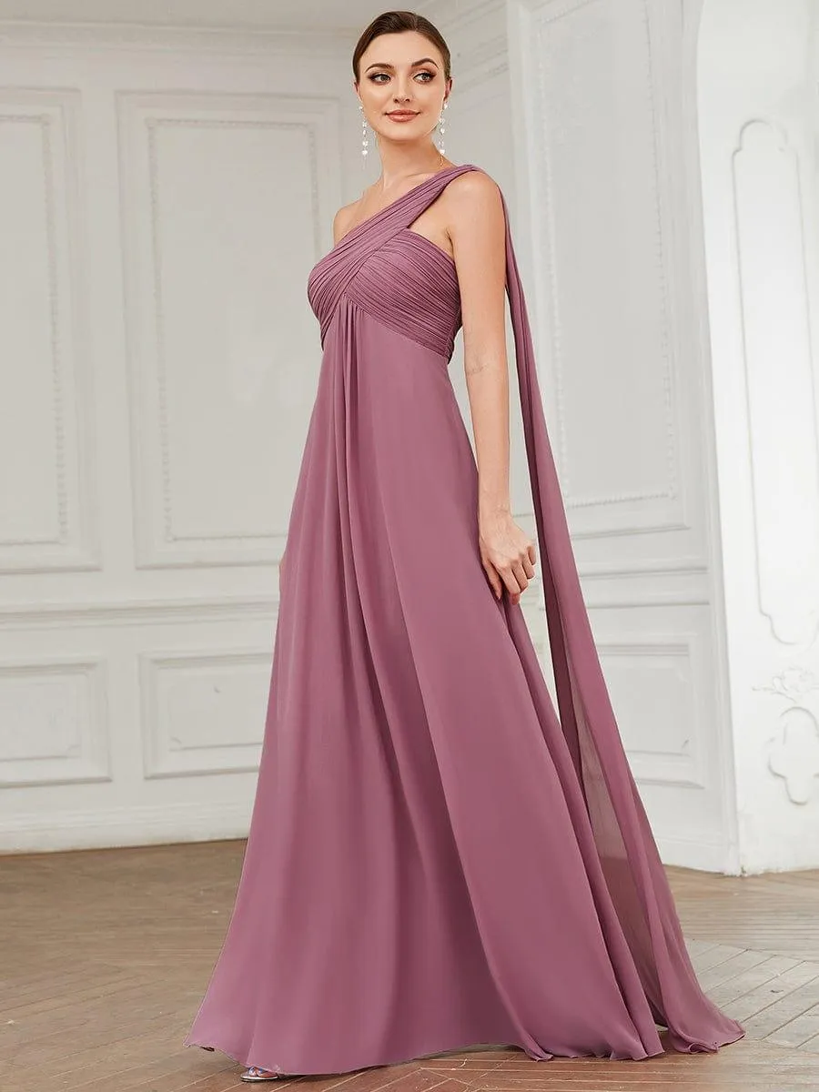 One Shoulder Pleated Chiffion Bridesmaid Sleeves