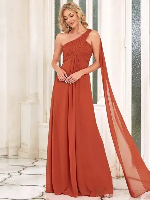 One Shoulder Pleated Chiffion Bridesmaid Sleeves