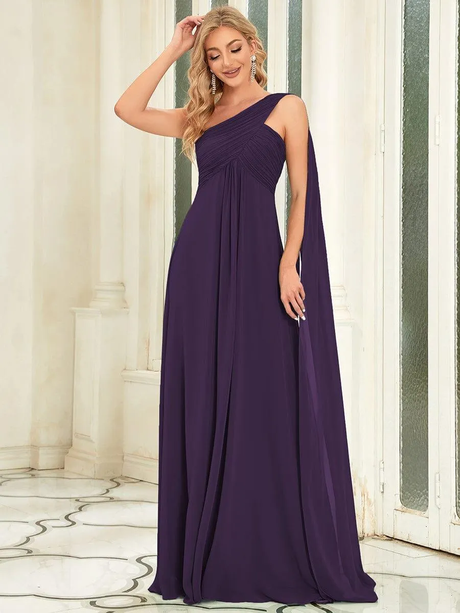 One Shoulder Pleated Chiffion Bridesmaid Sleeves