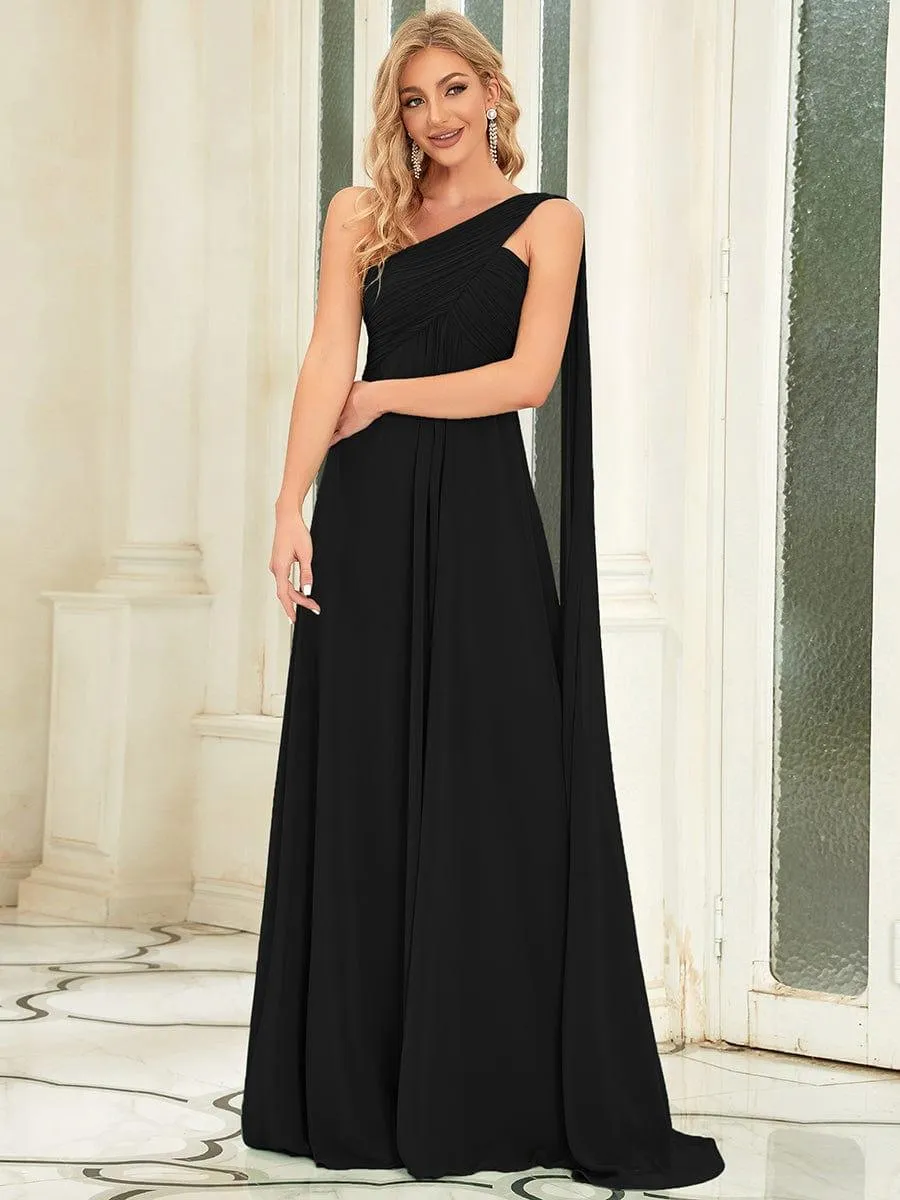 One Shoulder Pleated Chiffion Bridesmaid Sleeves