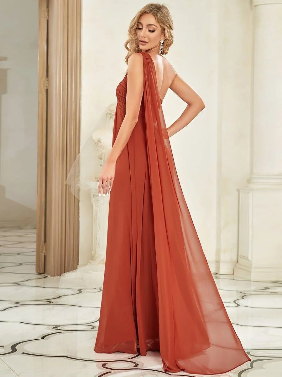 One Shoulder Pleated Chiffion Bridesmaid Sleeves