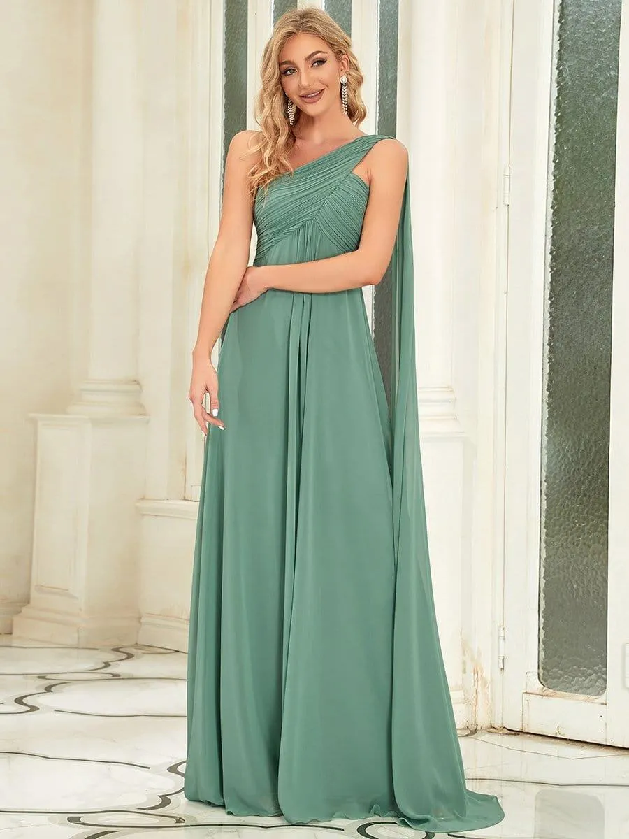 One Shoulder Pleated Chiffion Bridesmaid Sleeves