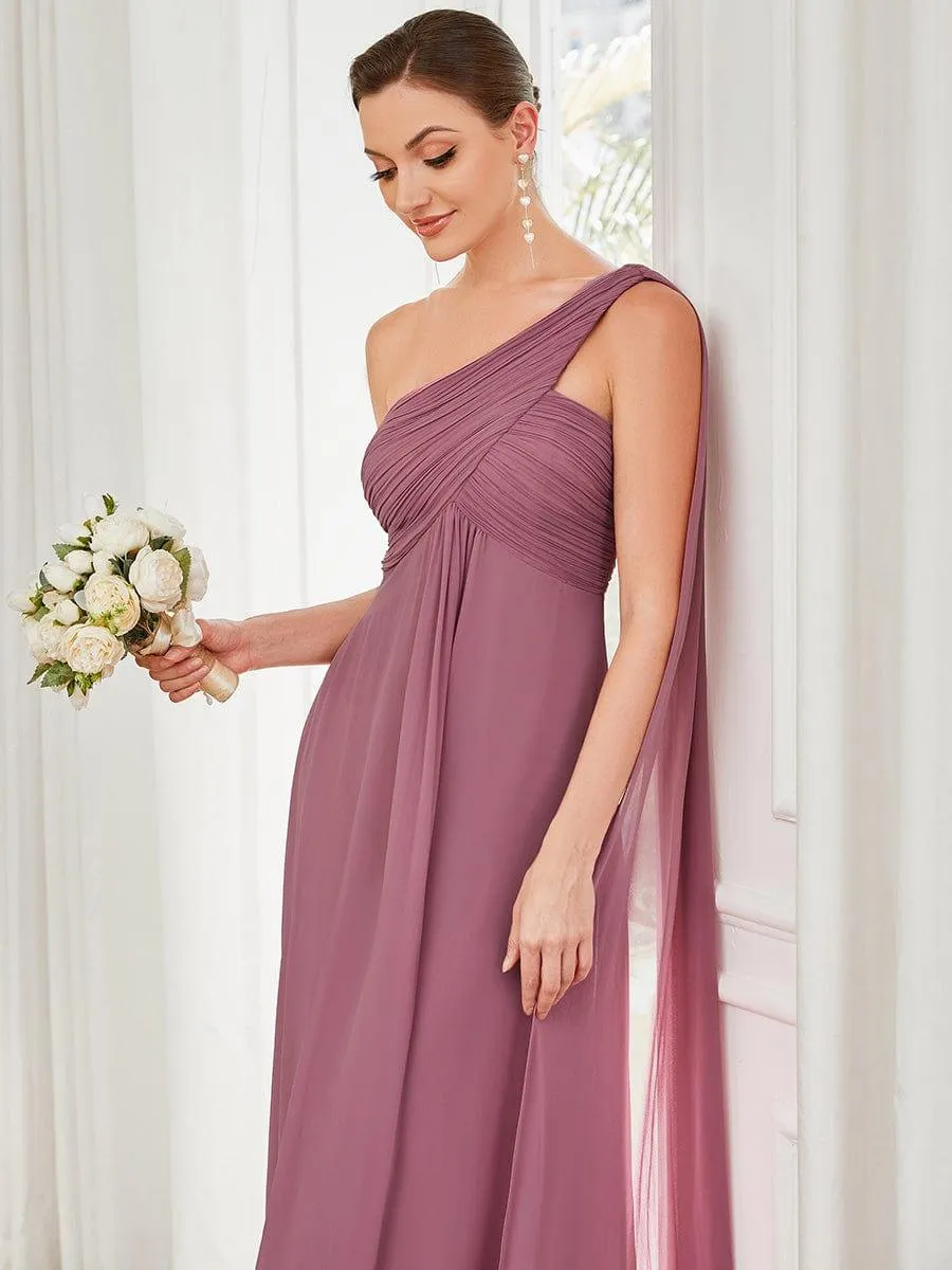 One Shoulder Pleated Chiffion Bridesmaid Sleeves