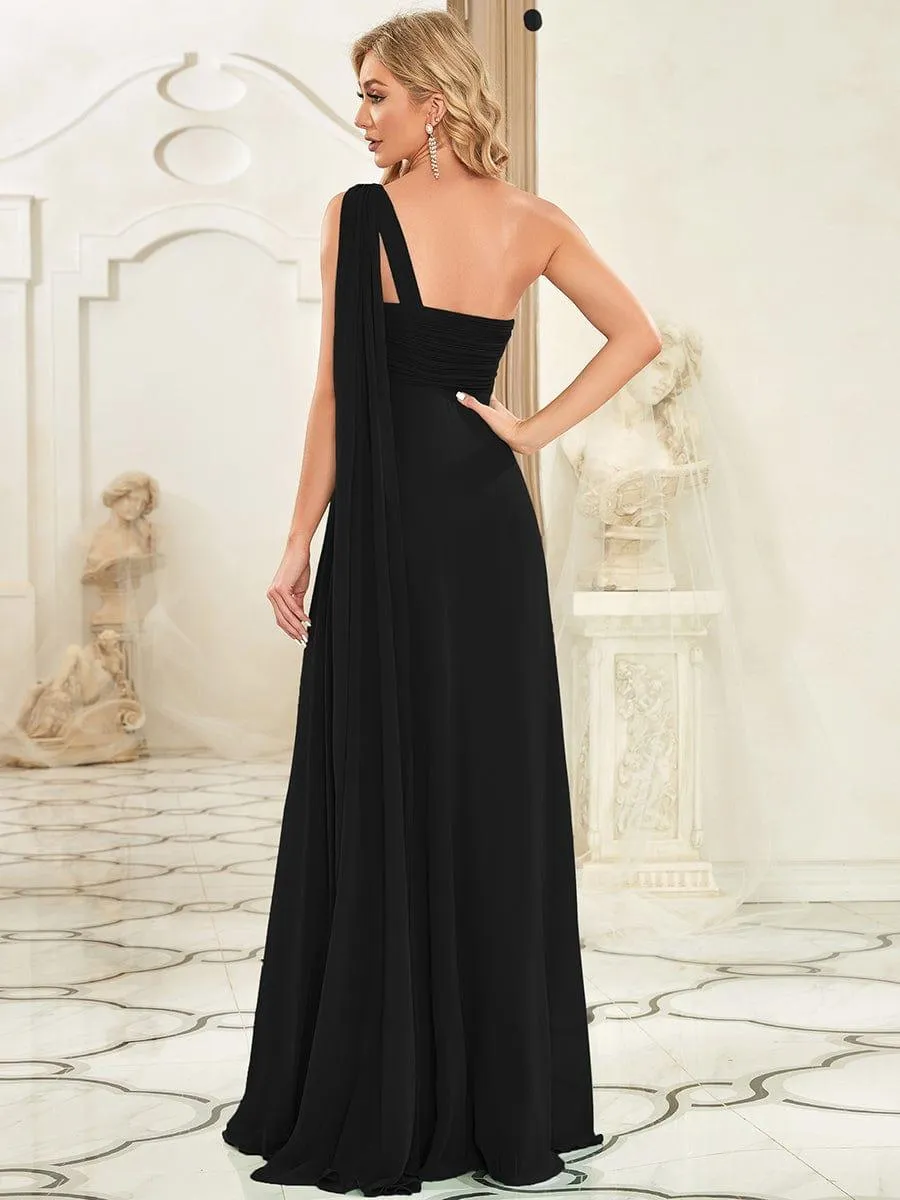 One Shoulder Pleated Chiffion Bridesmaid Sleeves