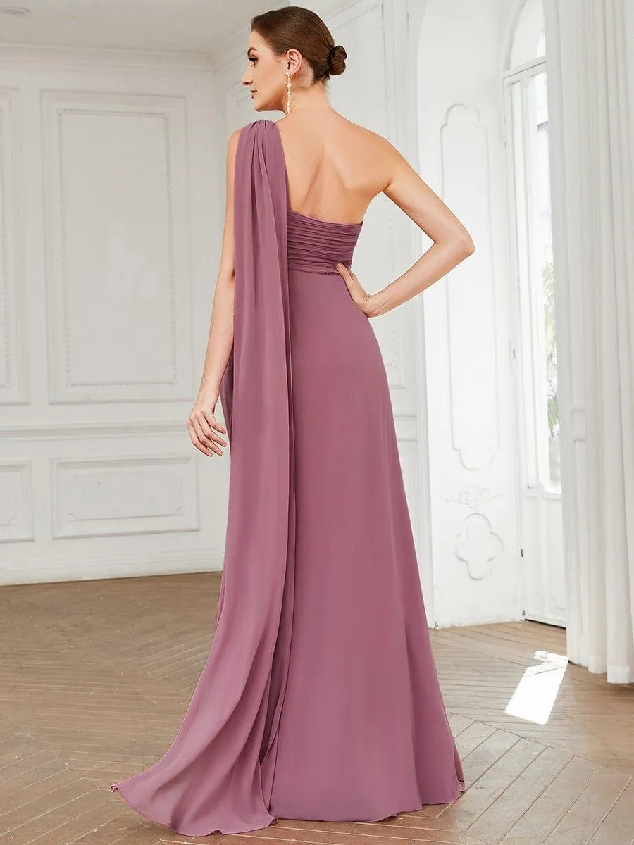 One Shoulder Pleated Chiffion Bridesmaid Sleeves