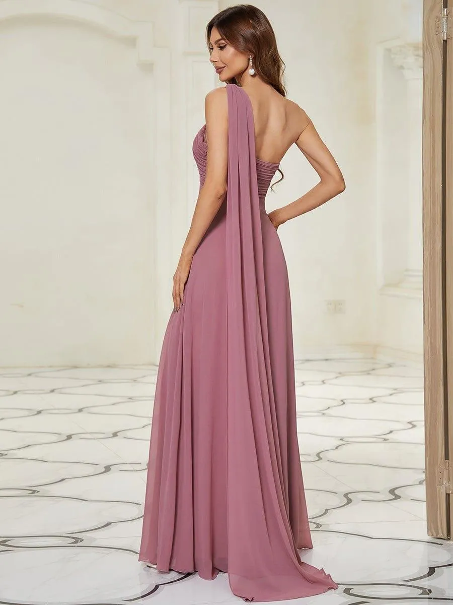 One Shoulder Pleated Chiffion Bridesmaid Sleeves