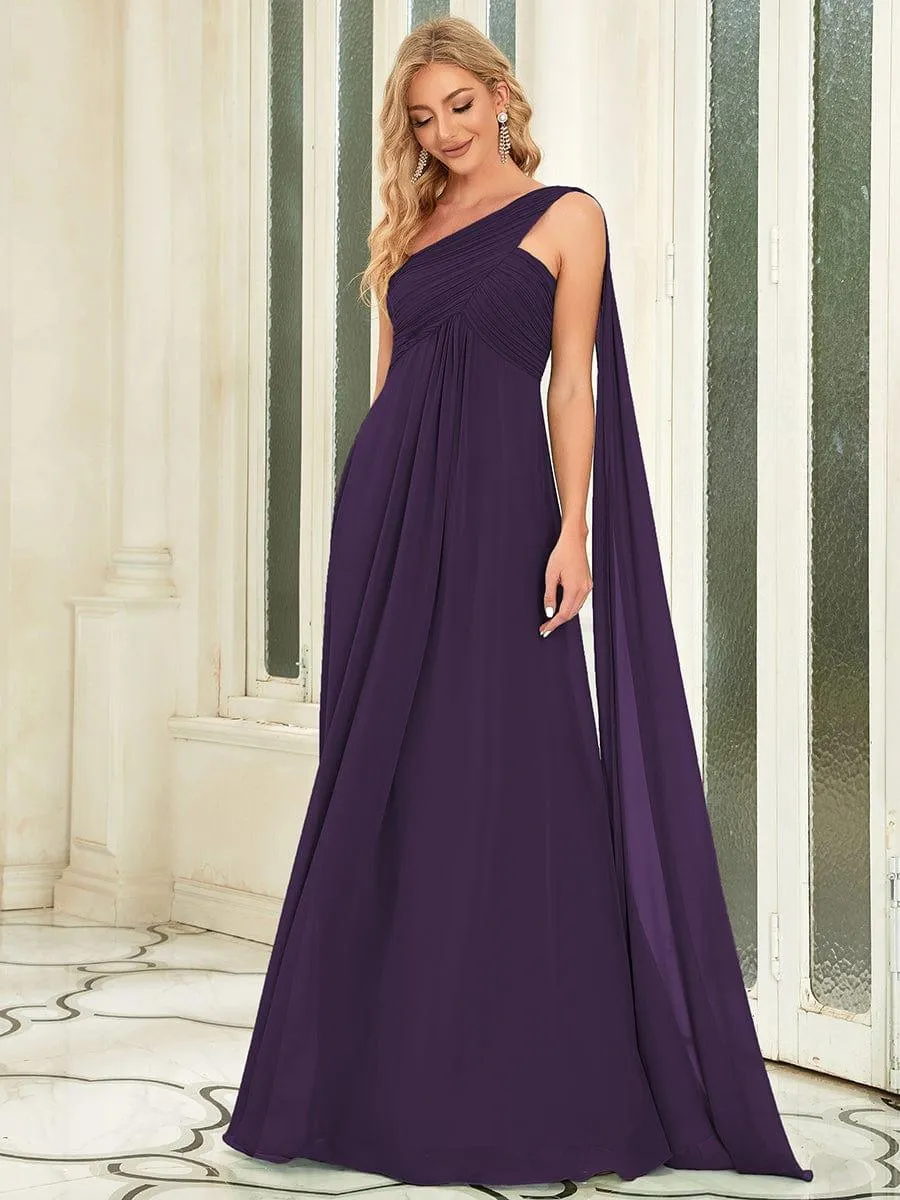 One Shoulder Pleated Chiffion Bridesmaid Sleeves