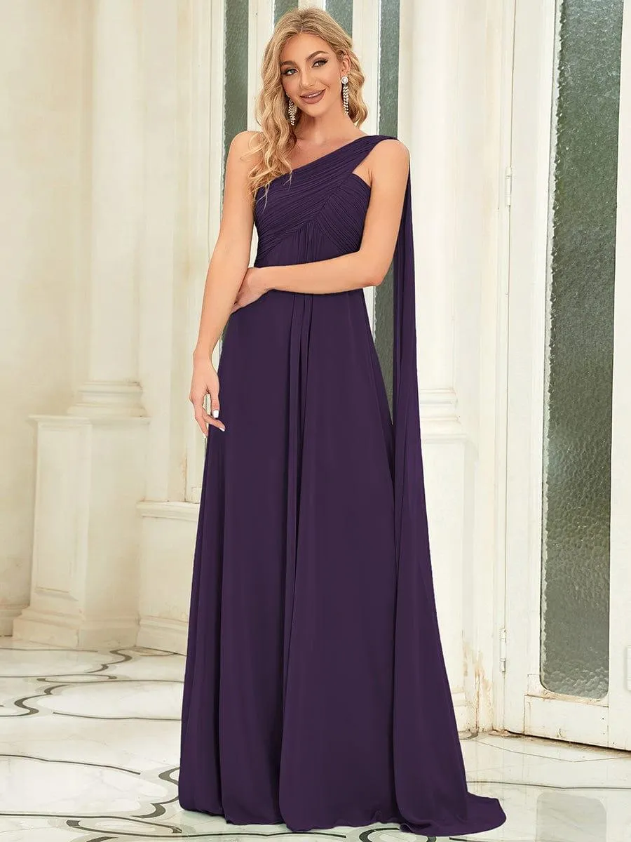 One Shoulder Pleated Chiffion Bridesmaid Sleeves