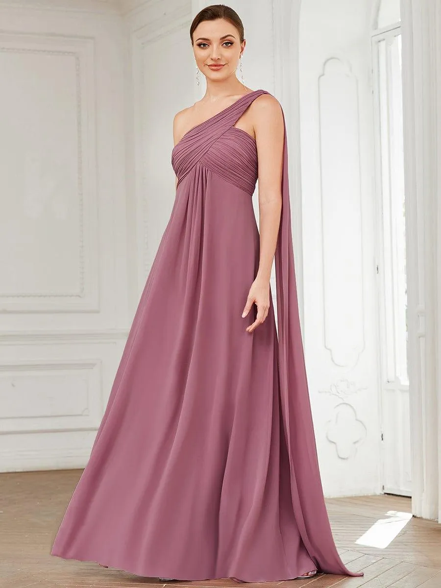 One Shoulder Pleated Chiffion Bridesmaid Sleeves