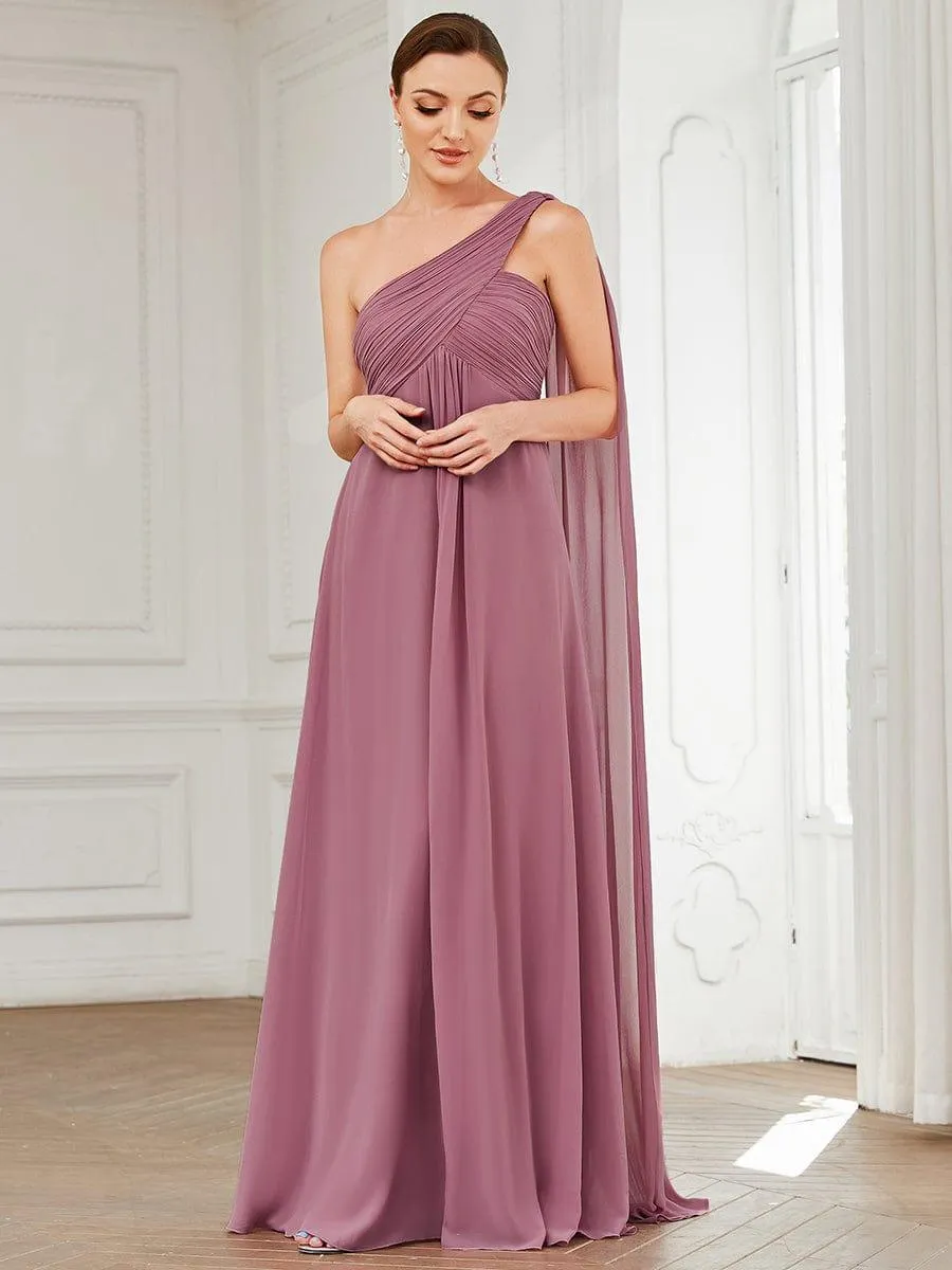 One Shoulder Pleated Chiffion Bridesmaid Sleeves