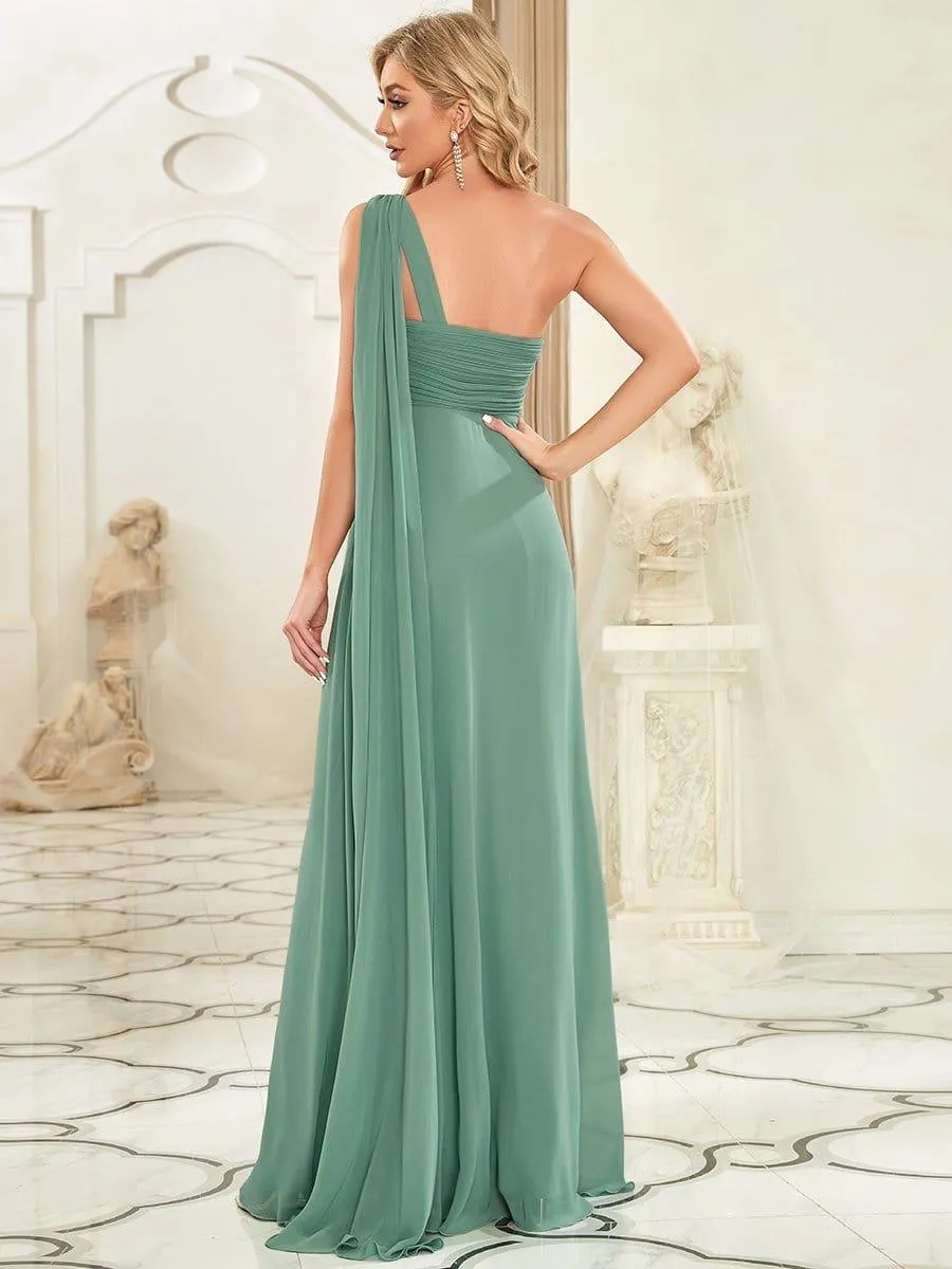 One Shoulder Pleated Chiffion Bridesmaid Sleeves