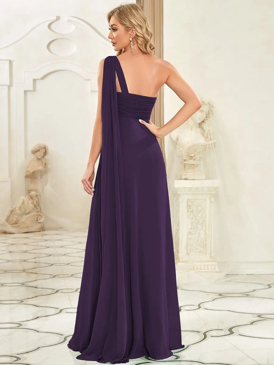 One Shoulder Pleated Chiffion Bridesmaid Sleeves