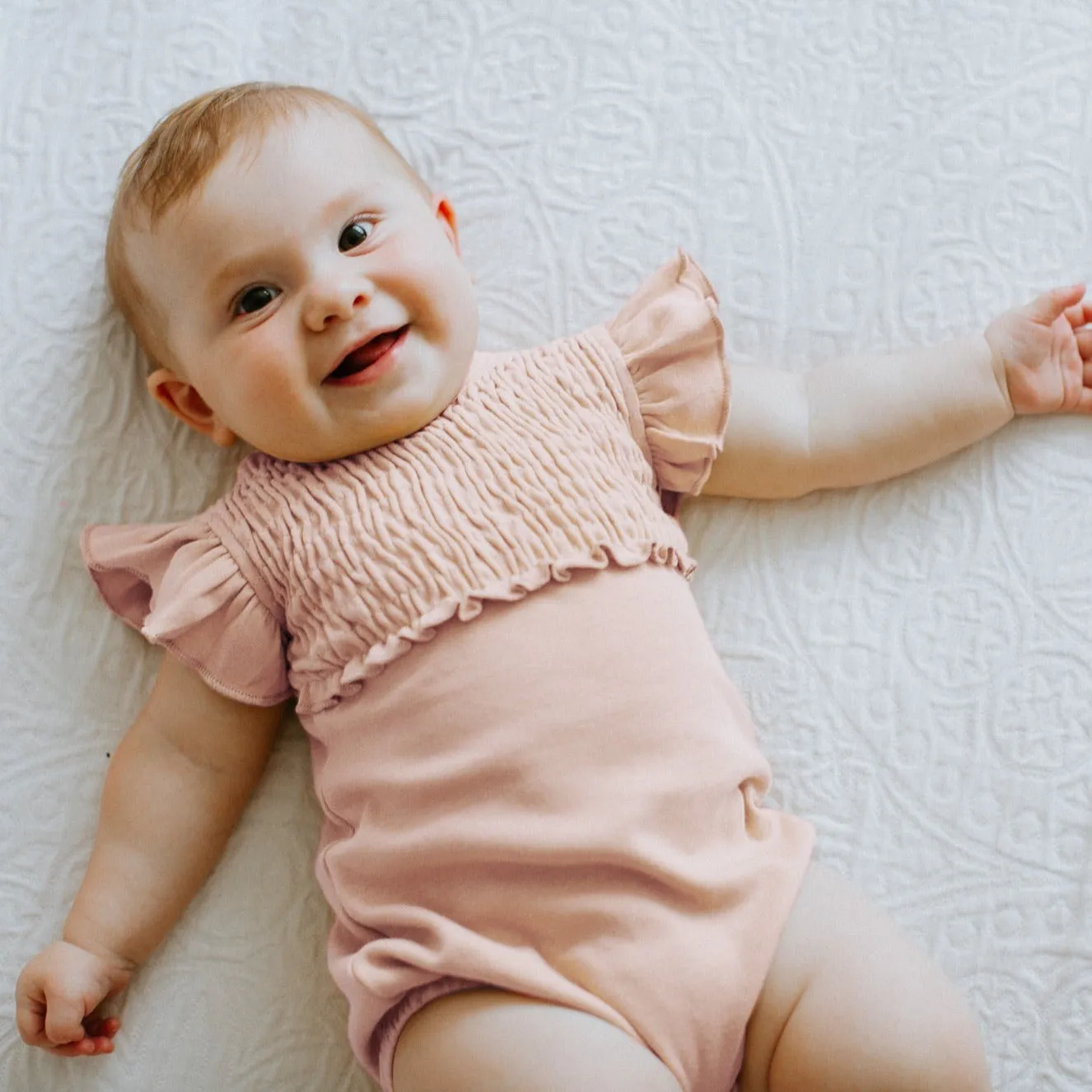 Organic Smocked S/Sleeve Bodysuits