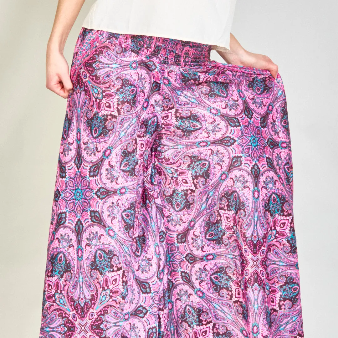 Paisley smocked wide-leg trousers wholesale