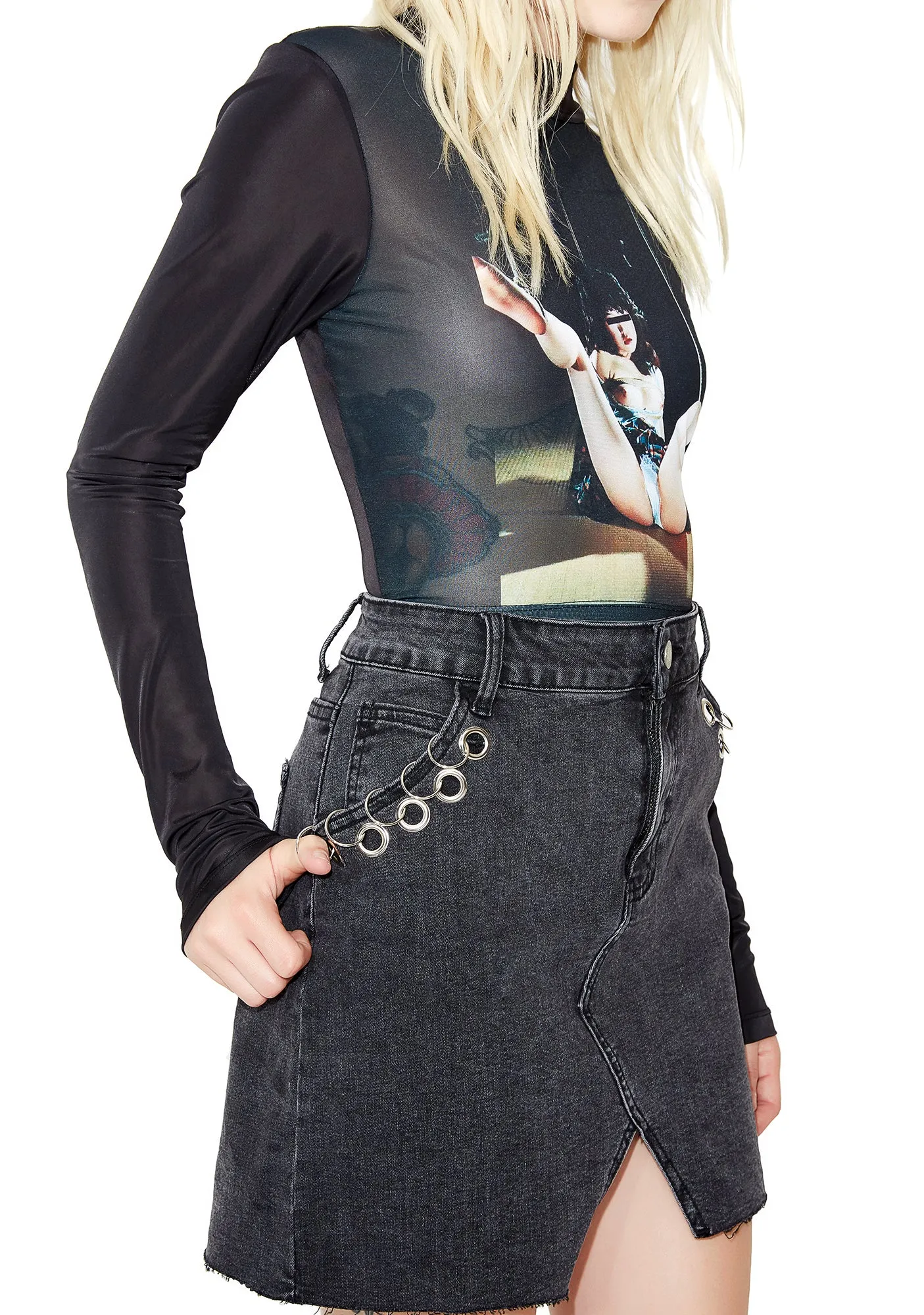 Pierced Up Pocket Denim Skirt