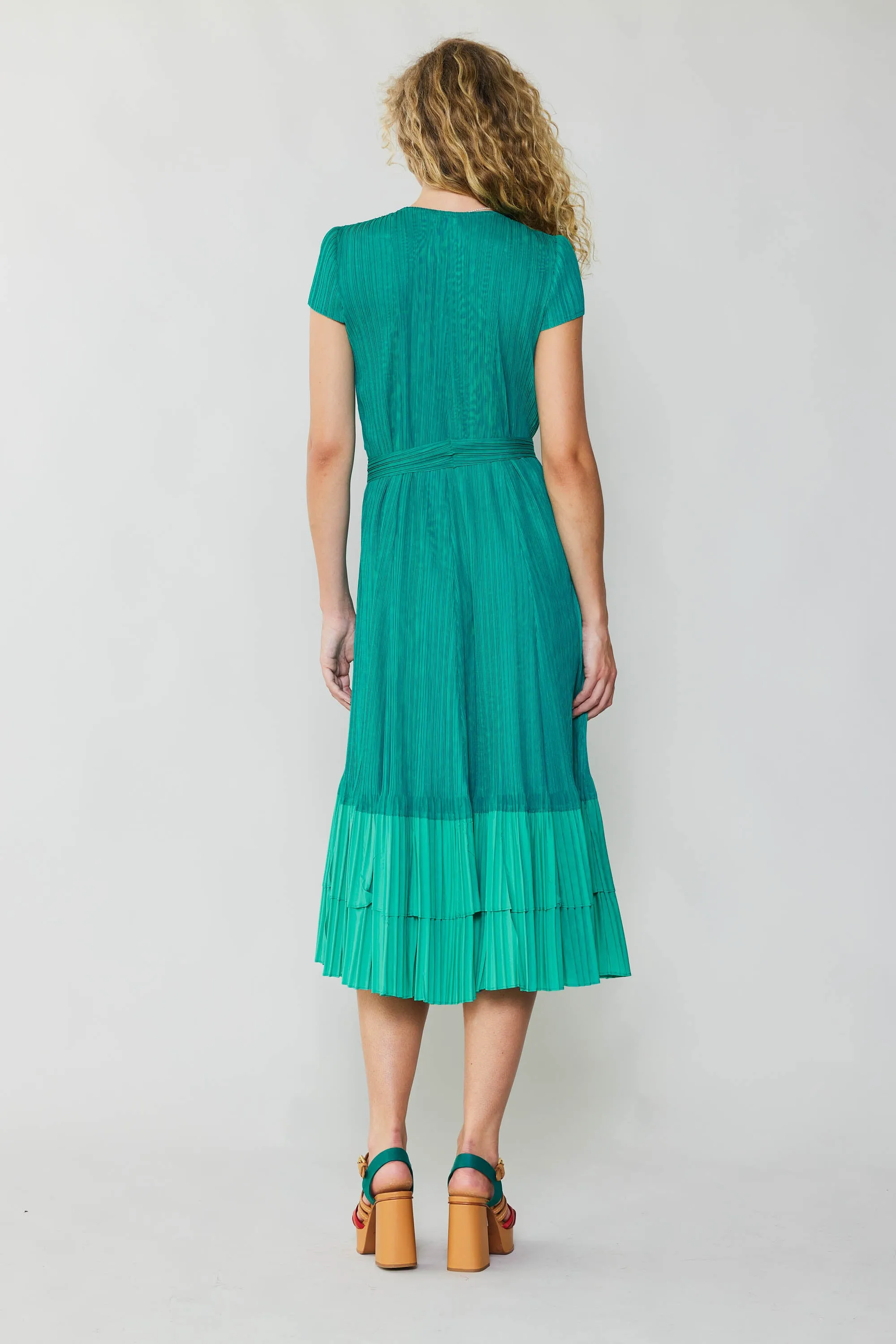 Pleated Colorblock Midi Dress