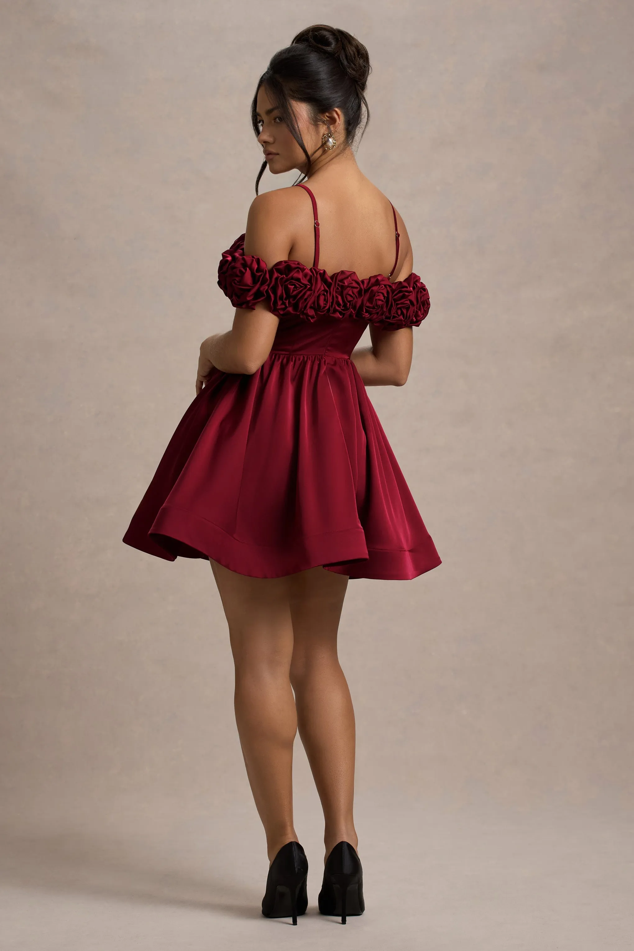 Poppy Dream | Berry Satin Floral Skater Mini Dress