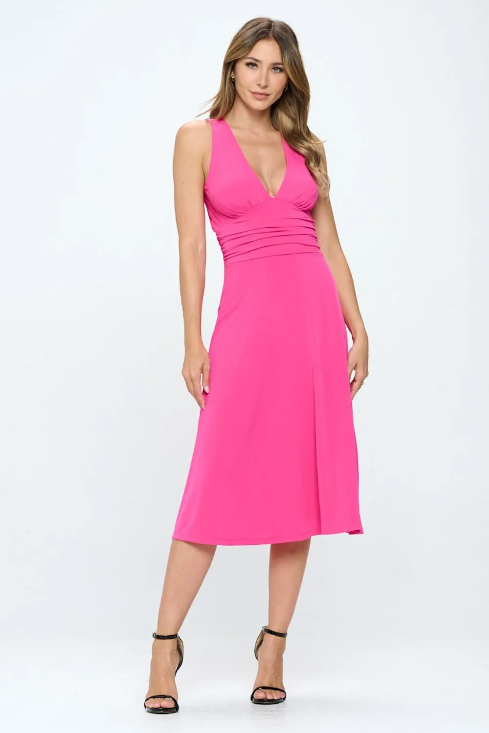 Rachel Ruched Waist Sleeveless Slit Dress