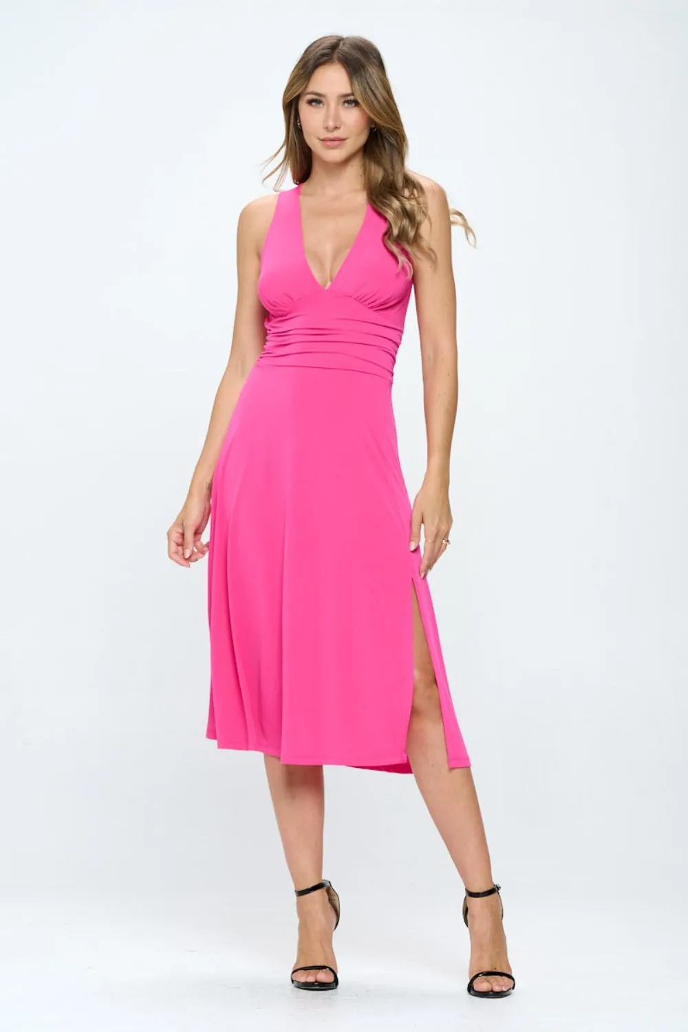 Rachel Ruched Waist Sleeveless Slit Dress