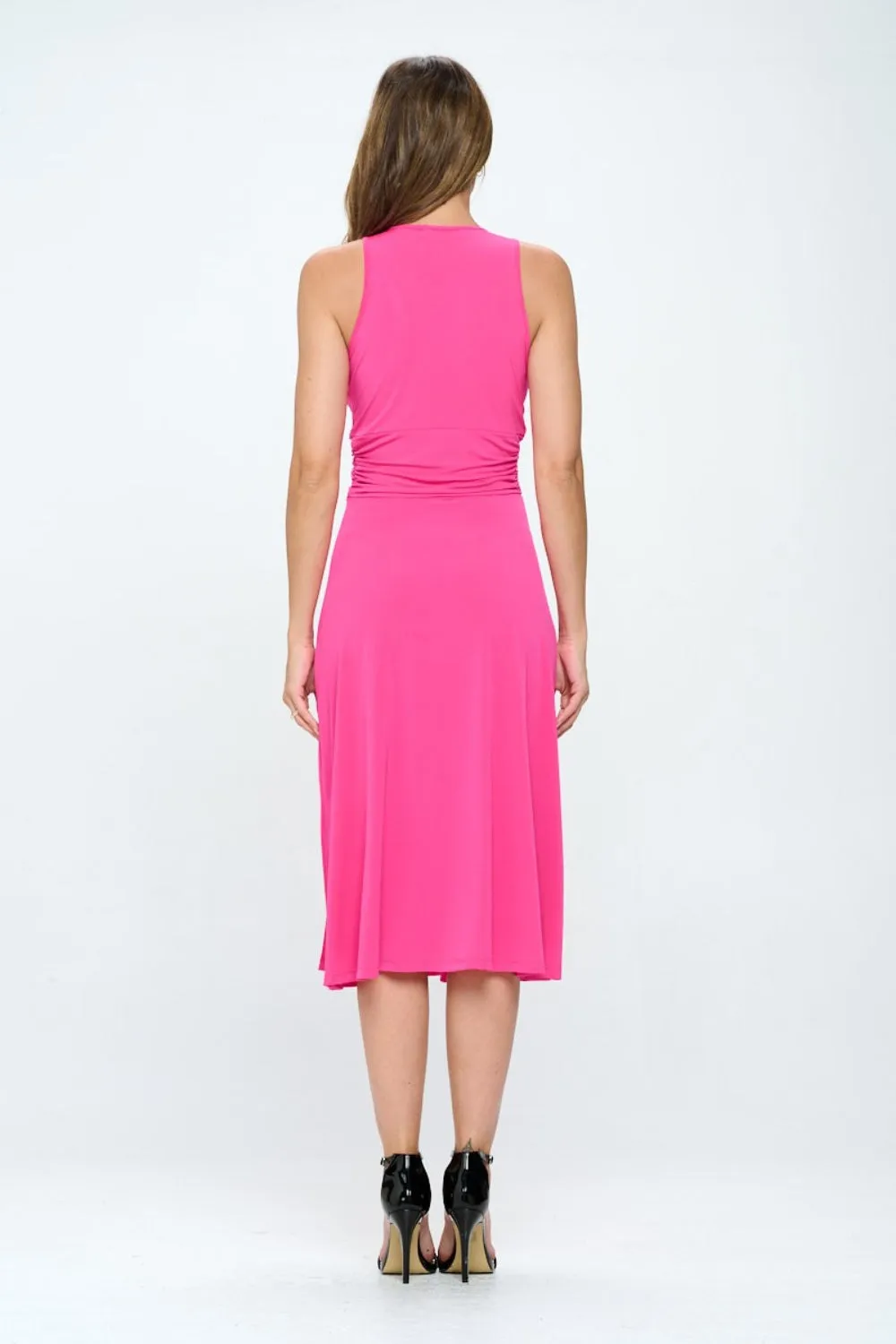 RENEE C Ruched Waist Sleeveless Slit Dress