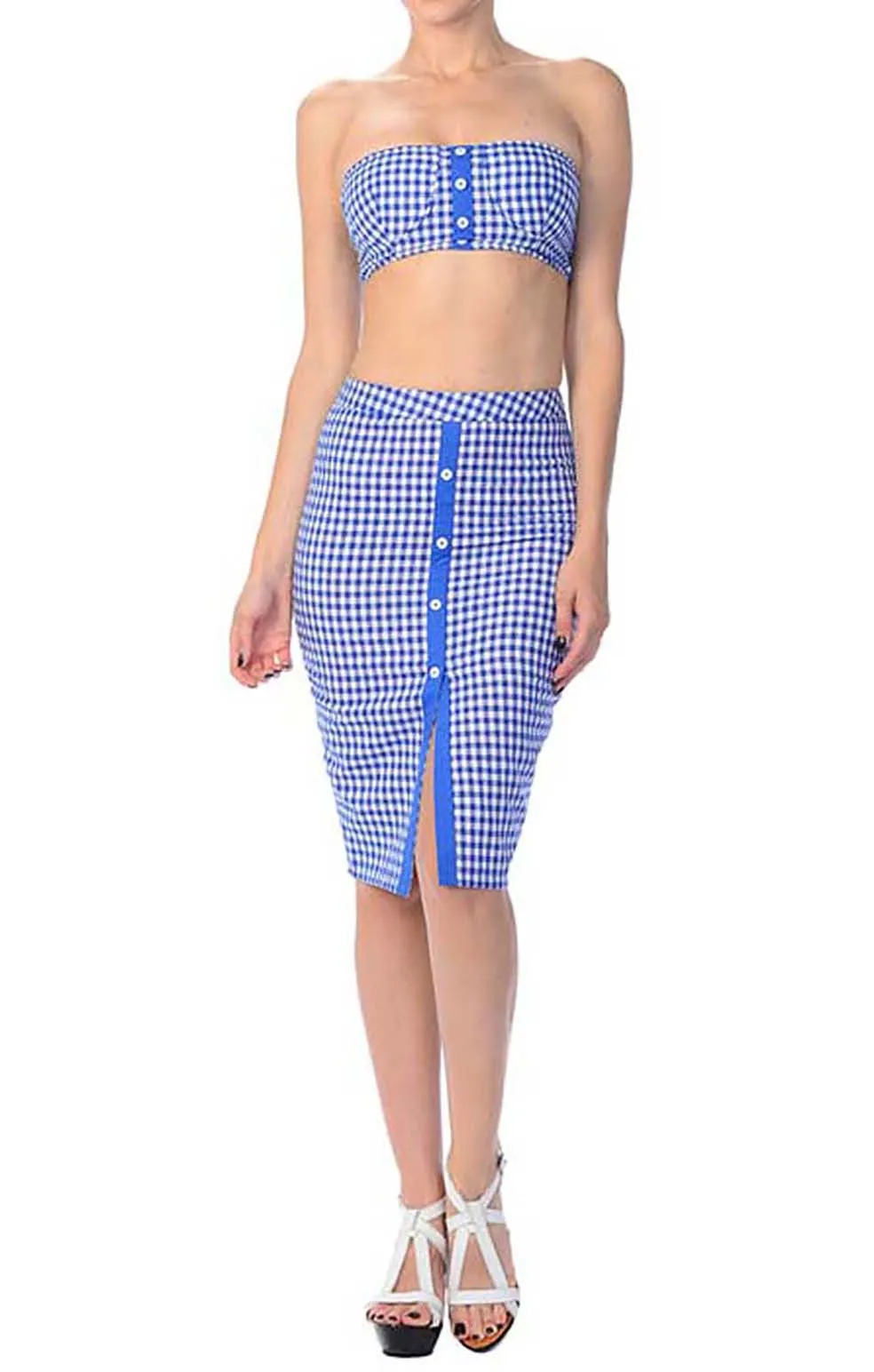 Rockabilly Retro Gingham Checkered High Waist Pin-up Pencil Skirt