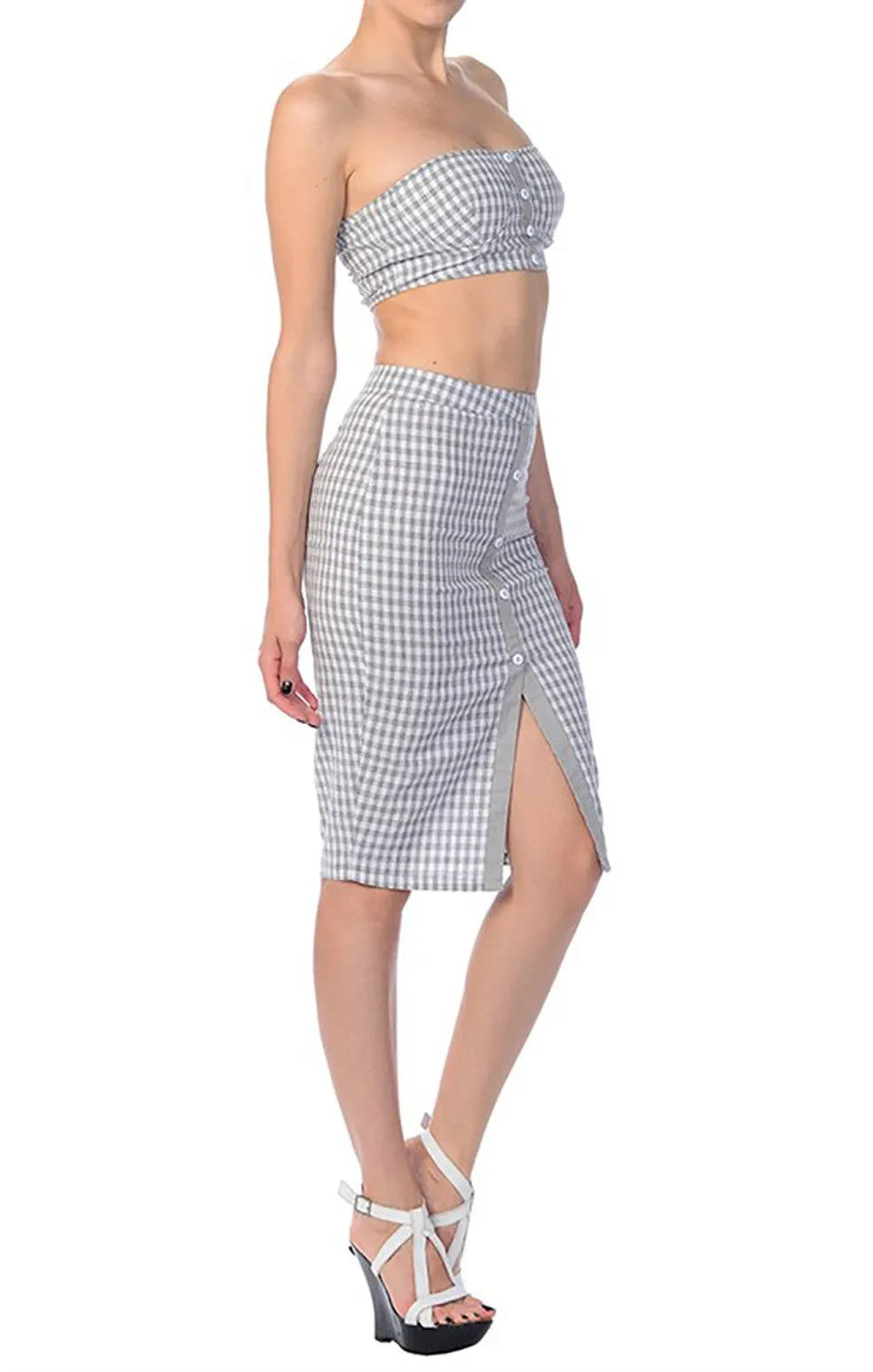 Rockabilly Retro Gingham Checkered High Waist Pin-up Pencil Skirt