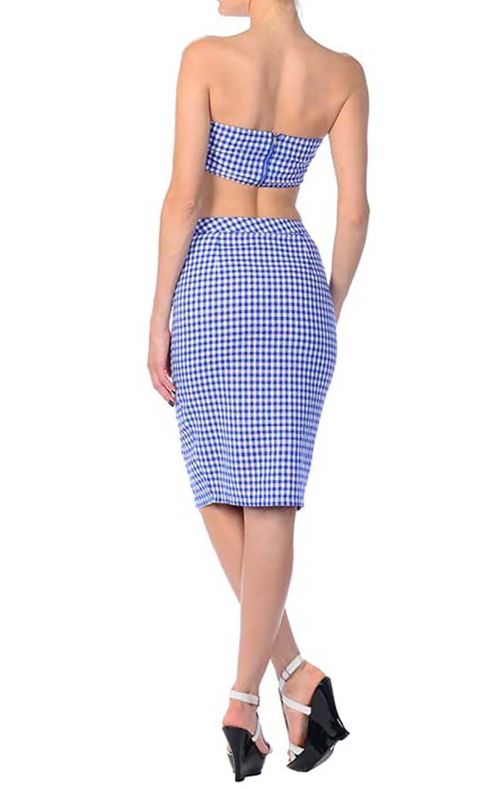 Rockabilly Retro Gingham Checkered High Waist Pin-up Pencil Skirt