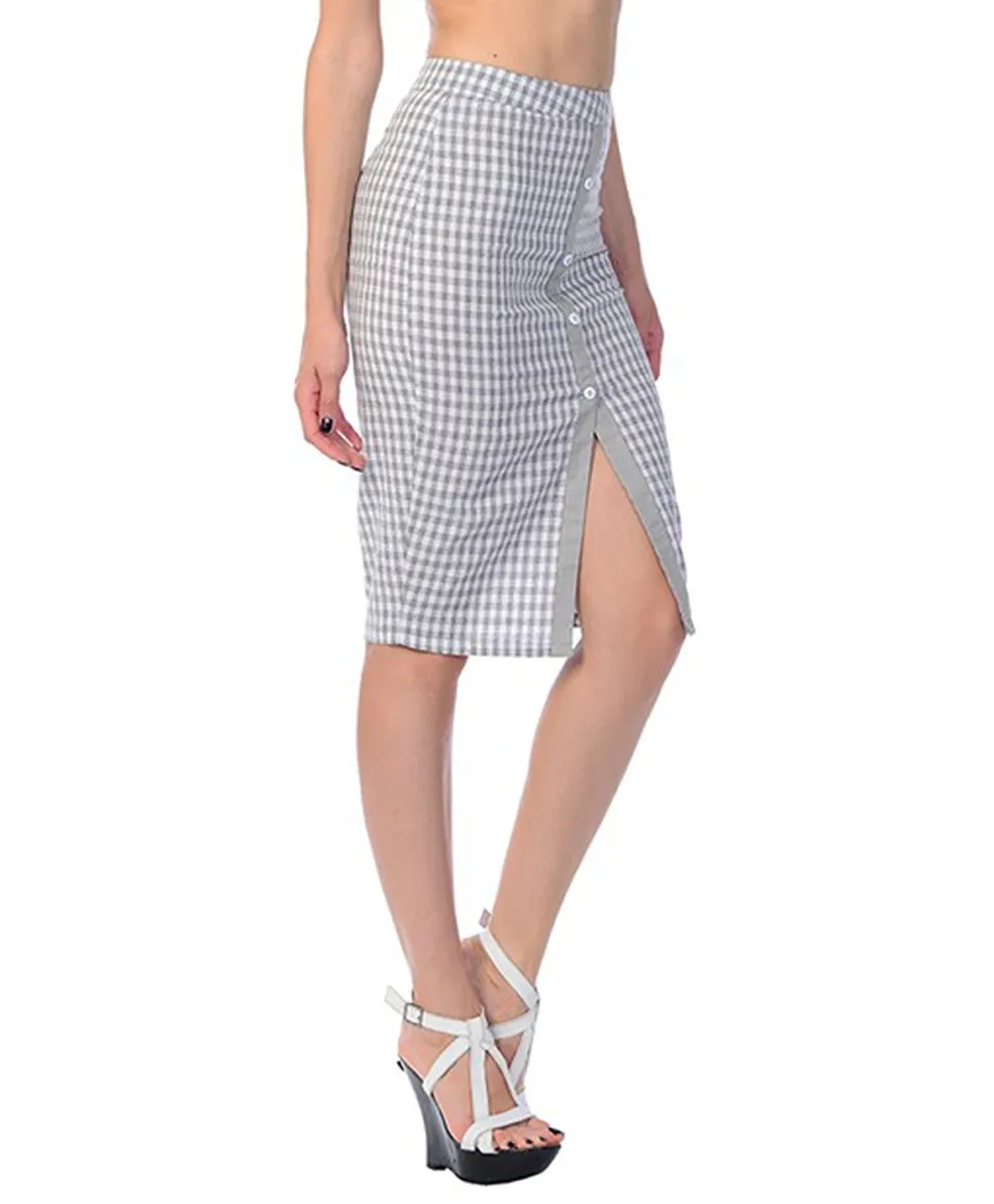 Rockabilly Retro Gingham Checkered High Waist Pin-up Pencil Skirt