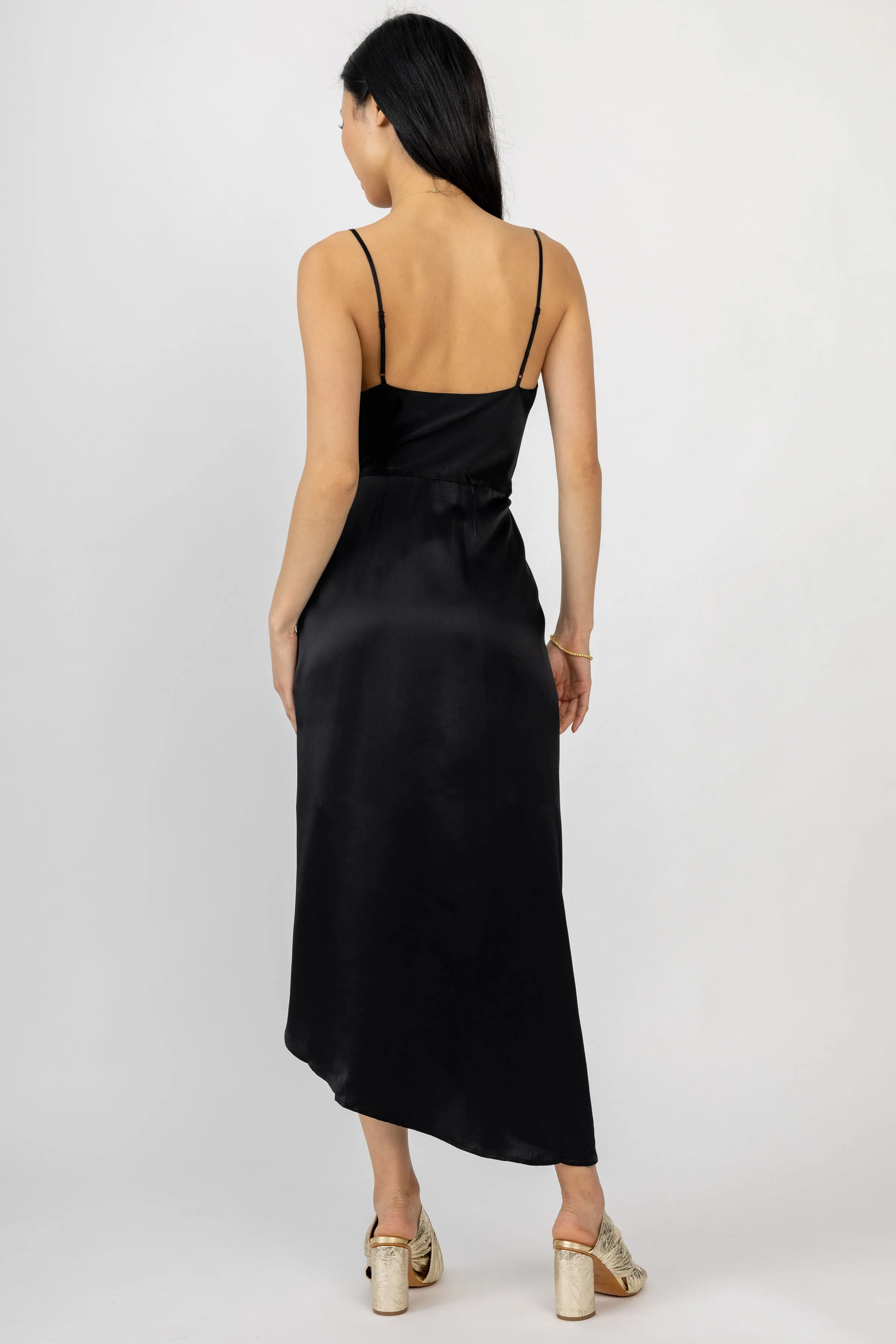 Rose Silk Wrap Dress in Black