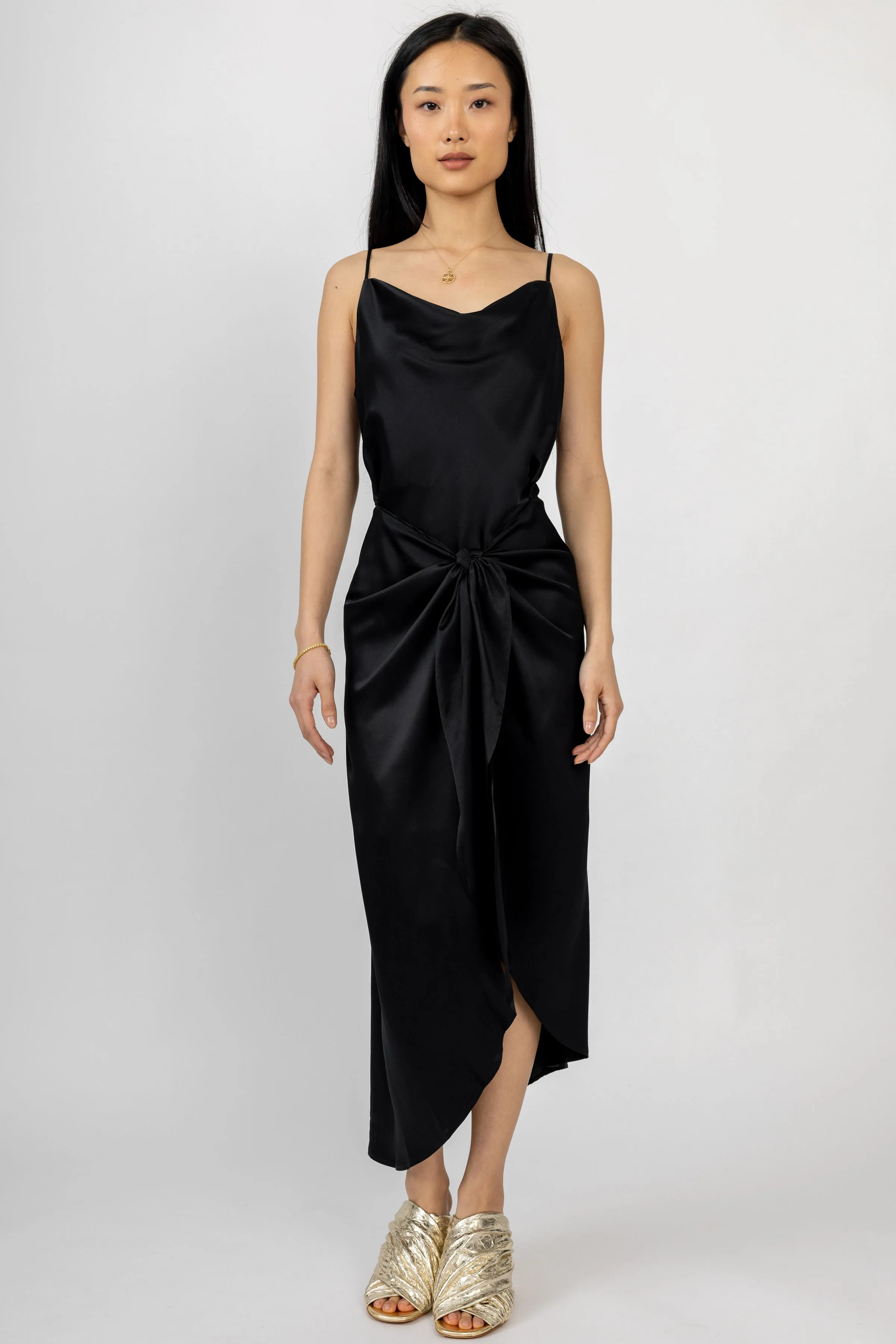 Rose Silk Wrap Dress in Black